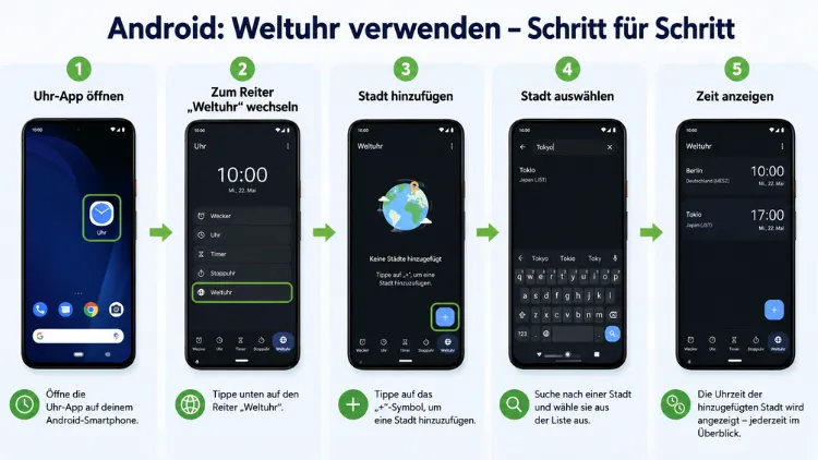 Android: Weltuhr verwenden – Schritt für Schritt