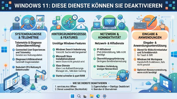 Diese Windows 11 Dienste können Sie deaktivieren