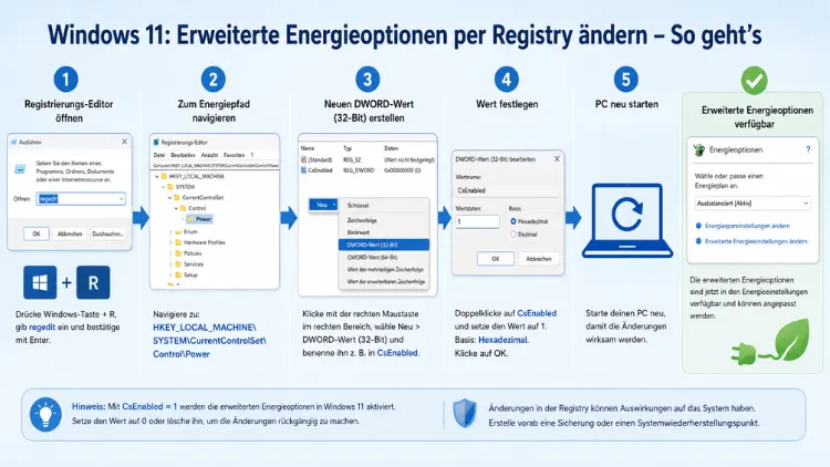 Windows 11: Erweiterte Energieoptionen per Registry ändern – So geht’s