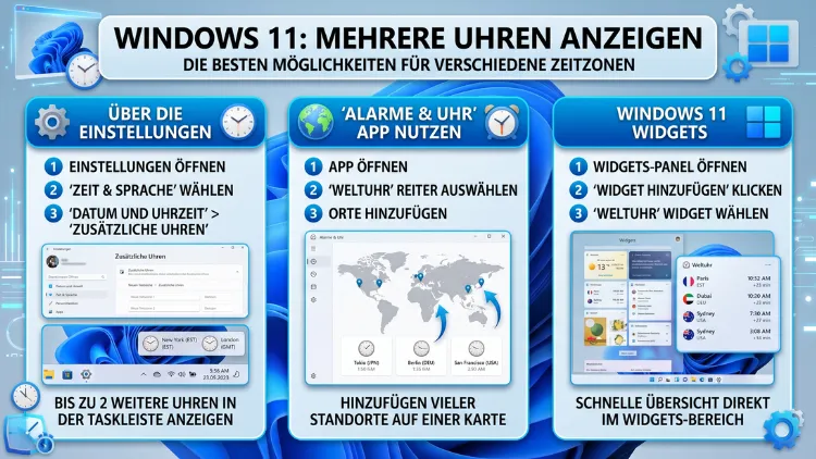 Windows 11: Mehrere Uhren anzeigen – Die besten Möglichkeiten