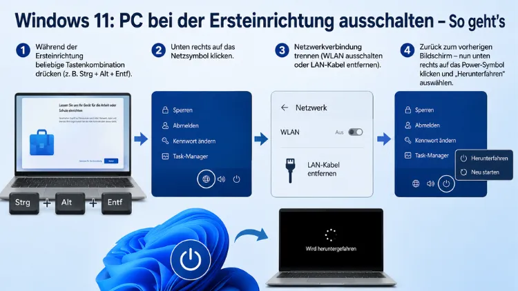 Windows 11: PC bei der Ersteinrichtung ausschalten – So geht’s