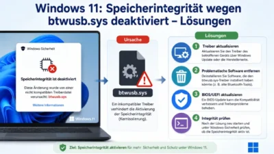 Windows 11: Speicherintegrität wegen btwusb.sys deaktiviert – Lösungen