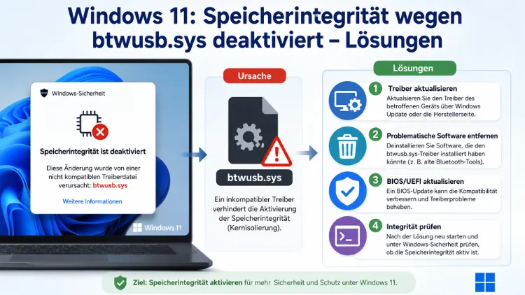 Windows 11: Speicherintegrität wegen btwusb.sys deaktiviert – Lösungen