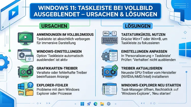 Windows 11: Taskleiste bei Vollbild ausgeblendet – Ursachen & Lösungen