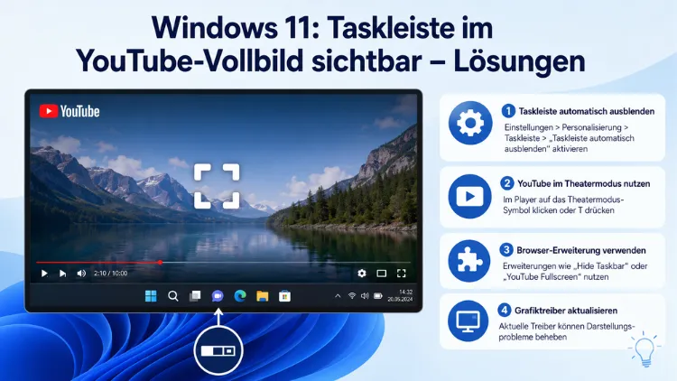 Windows 11: Taskleiste im YouTube-Vollbild sichtbar – Lösungen