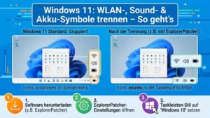 Windows 11: WLAN-, Sound- & Akku-Symbole trennen – So geht’s