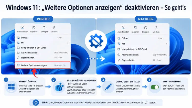 Windows 11: „Weitere Optionen anzeigen“ deaktivieren – So geht’s
