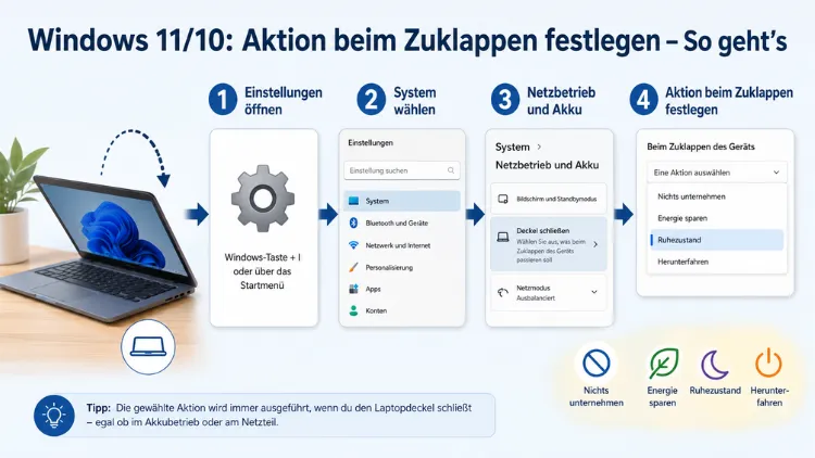 Windows 11/10: Aktion beim Zuklappen festlegen – So geht’s