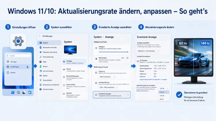 Windows 11/10: Aktualisierungsrate ändern, anpassen – So geht’s