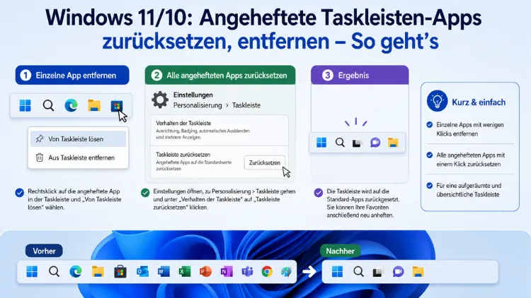 Windows 11/10: Angeheftete Taskleisten-Apps zurücksetzen, entfernen – So geht’s