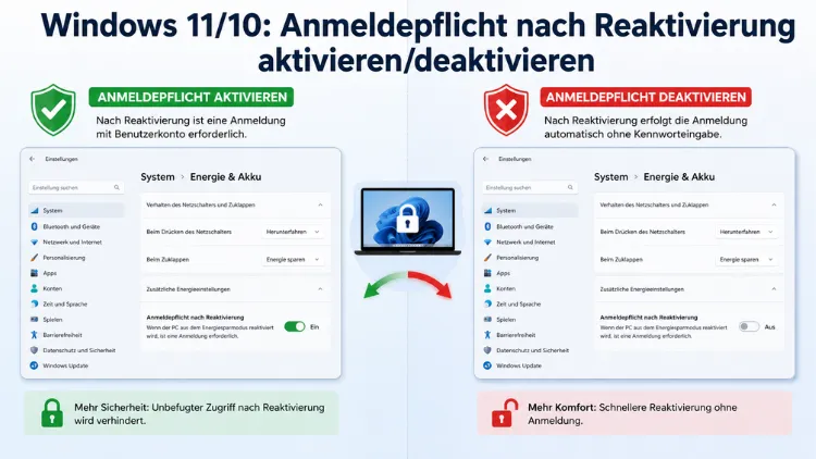Windows 11/10: Anmeldepflicht nach Reaktivierung aktivieren/deaktivieren