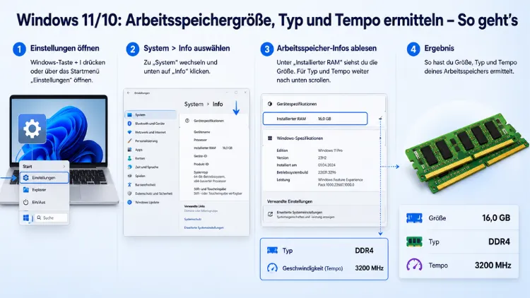 Windows 11/10: Arbeitsspeichergröße, Typ und Tempo ermitteln – So geht’s