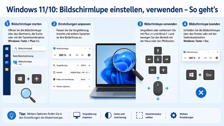 Windows 11/10: Bildschirmlupe einstellen, verwenden – So geht’s