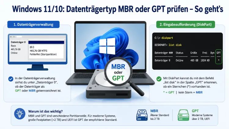 Windows 11/10: Datenträgertyp MBR oder GPT prüfen – So geht’s