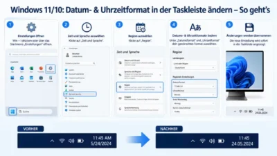 Windows 11/10: Datum- & Uhrzeitformat in der Taskleiste ändern – So geht’s