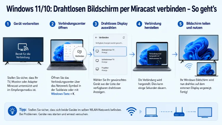 Windows 11/10: Drahtlosen Bildschirm per Miracast verbinden – So geht’s