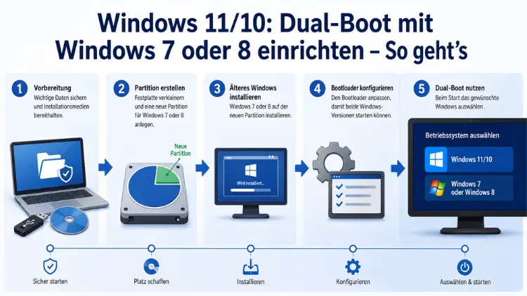 Windows 11/10: Dual-Boot mit Windows 7 oder 8 einrichten – So geht’s
