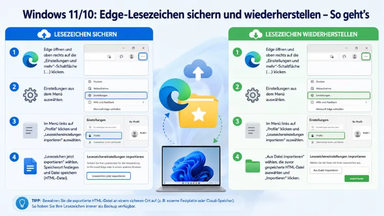 Windows 11/10: Edge-Lesezeichen sichern und wiederherstellen – So geht’s