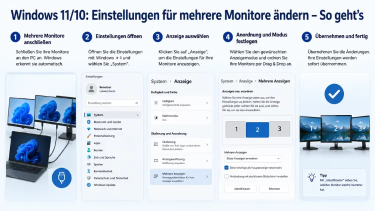 Windows 11/10: Einstellungen für mehrere Monitore ändern – So geht’s