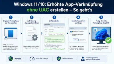 Windows 11/10: Erhöhte App-Verknüpfung ohne UAC erstellen – So geht’s