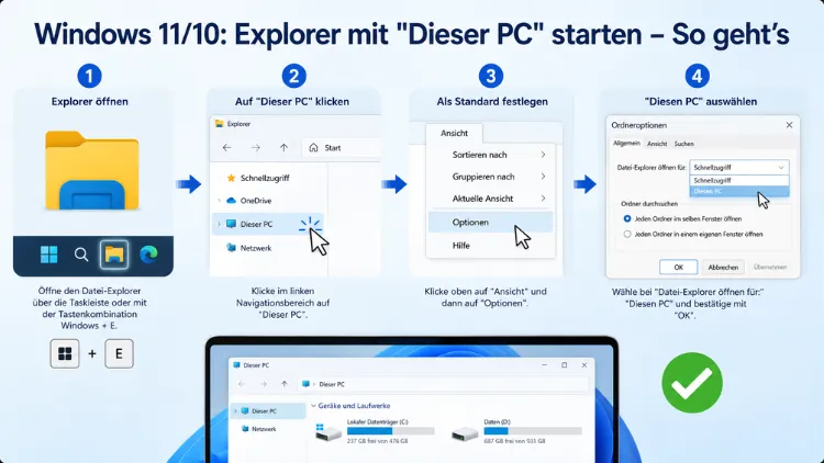 Windows 11/10: Explorer mit "Dieser PC" starten – So geht’s
