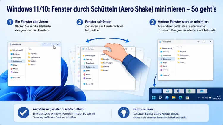 Windows 11/10: Fenster durch Schütteln (Aero Shake) minimieren – So geht’s