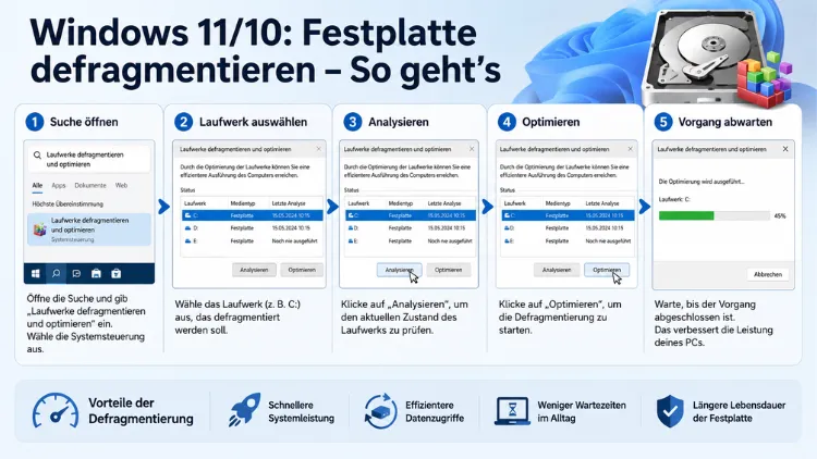 Windows 11/10: Festplatte defragmentieren – So geht’s
