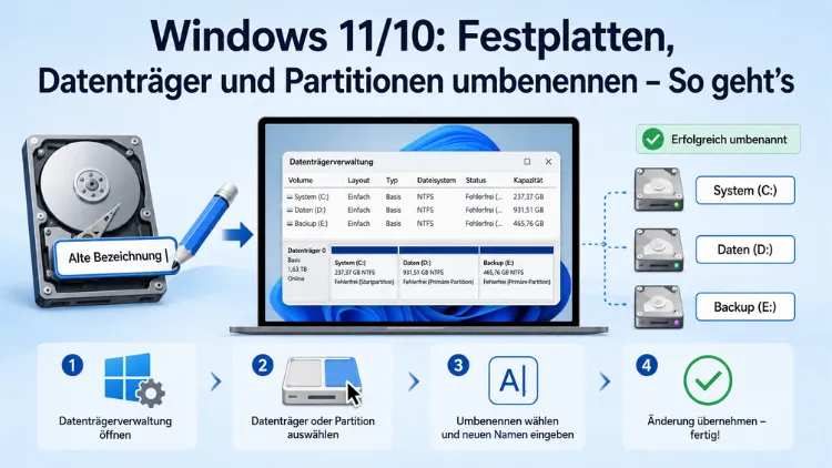 Windows 11/10: Festplatten, Datenträger und Partitionen umbenennen – So geht’s