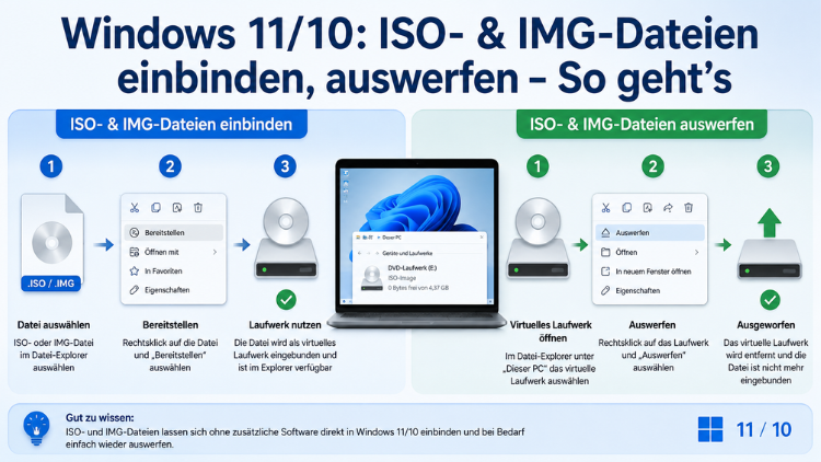 Windows 11/10: ISO- & IMG-Dateien einbinden, auswerfen – So geht’s