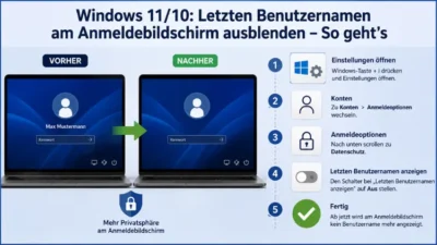 Windows 11/10: Letzten Benutzernamen am Anmeldebildschirm ausblenden – So geht’s