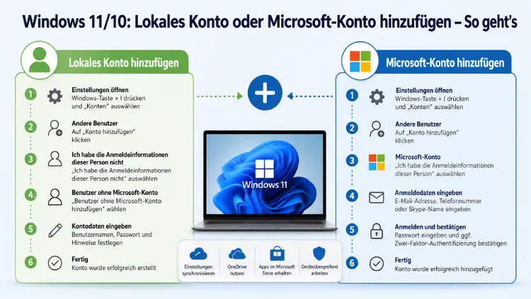 Windows 11/10: Lokales Konto oder Microsoft-Konto hinzufügen – So geht’s