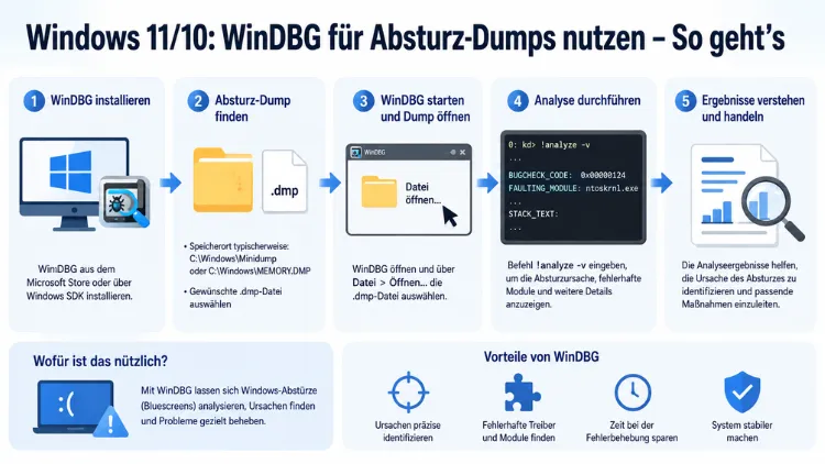 Windows 11/10: WinDBG für Absturz-Dumps nutzen – So geht’s
