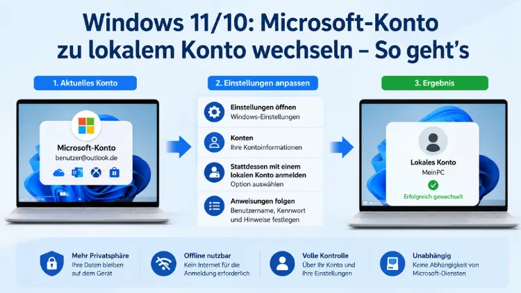 Windows 11/10: Microsoft-Konto zu lokalem Konto wechseln – So geht’s