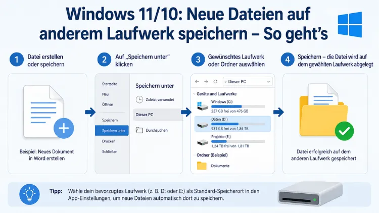 Windows 11/10: Neue Dateien auf anderem Laufwerk speichern – So geht’s