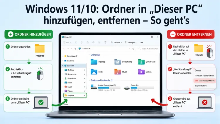 Windows 11/10: Ordner in „Dieser PC“ hinzufügen, entfernen – So geht’s