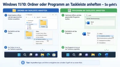 Windows 11/10: Ordner oder Programm an Taskleiste anheften – So geht’s