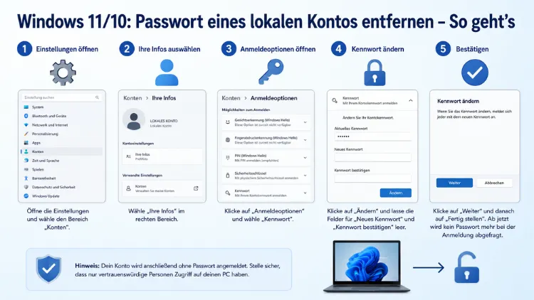 Windows 11/10: Passwort eines lokalen Kontos entfernen – So geht’s