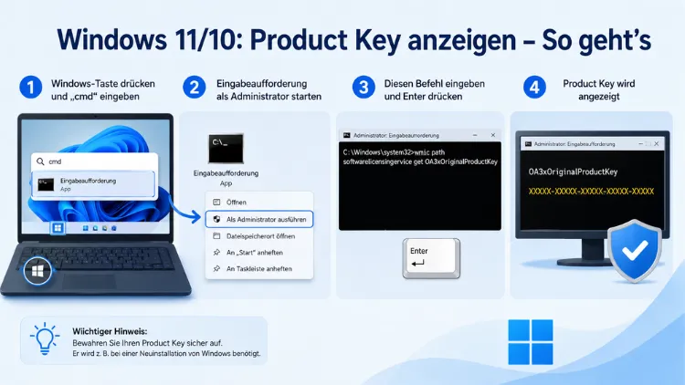 Windows 11/10: Product Key anzeigen – So geht’s