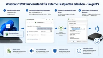 Windows 11/10: Ruhezustand für externe Festplatten erlauben – So geht’s