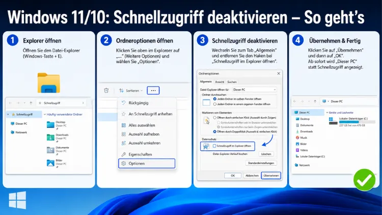 Windows 11/10: Schnellzugriff deaktivieren – So geht’s