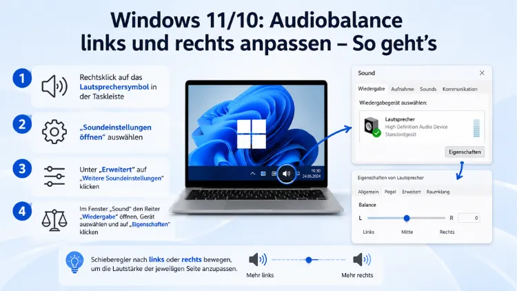 Windows 11/10: Audiobalance links und rechts anpassen – So geht’s