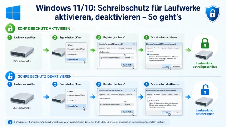 Windows 11/10: Schreibschutz für Laufwerke aktivieren, deaktivieren – So geht’s
