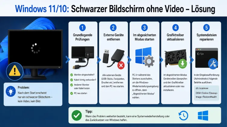 Windows 11/10: Schwarzer Bildschirm ohne Video – Lösung
