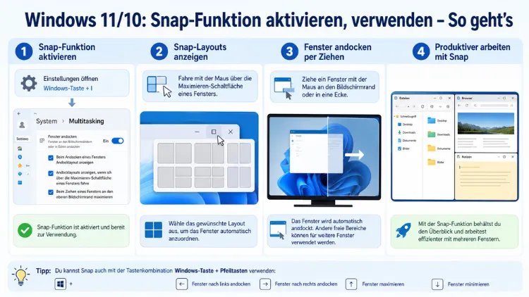 Windows 11/10: Snap-Funktion aktivieren, verwenden – So geht’s