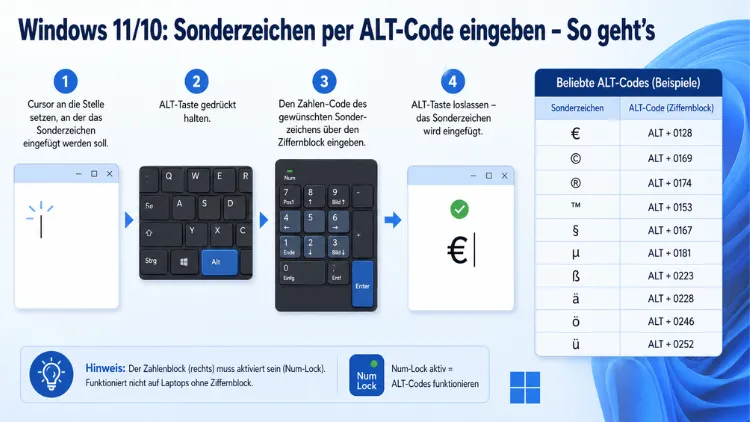 Windows 11/10: Sonderzeichen per ALT-Code eingeben – So geht’s