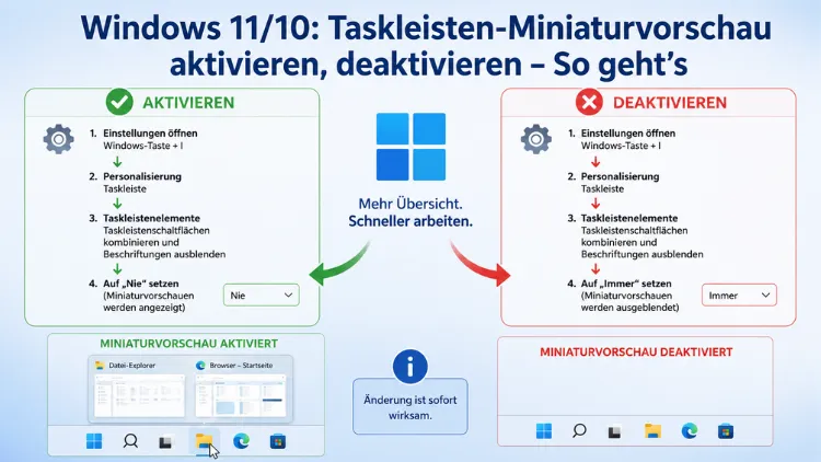 Windows 11/10: Taskleisten-Miniaturvorschau aktivieren, deaktivieren – So geht’s
