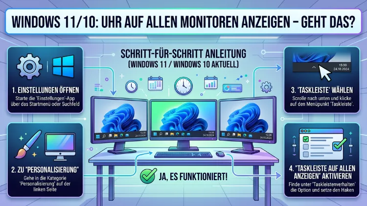 Windows 11/10: Uhr auf allen Monitoren anzeigen – Geht das?