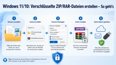 Windows 11/10: Verschlüsselte ZIP/RAR-Dateien erstellen – So geht’s