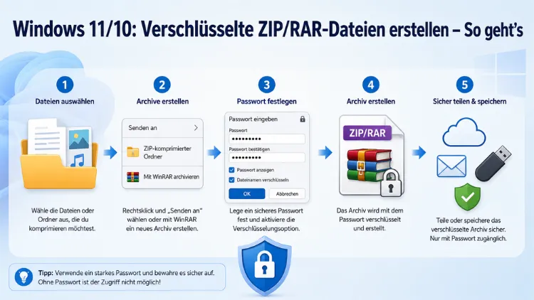 Windows 11/10: Verschlüsselte ZIP/RAR-Dateien erstellen – So geht’s