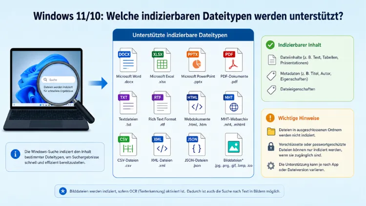 Windows 11/10: Welche indizierbaren Dateitypen werden unterstützt?